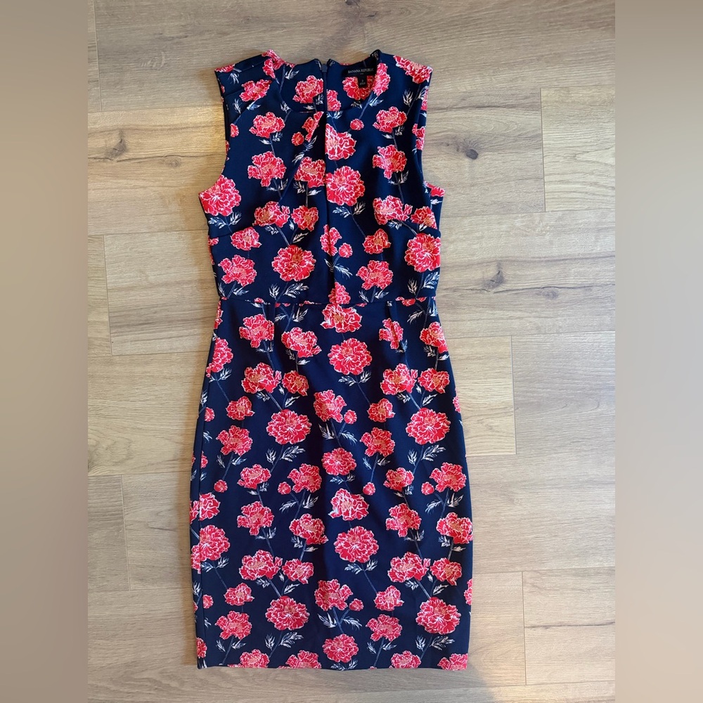 Banana Republic Navy and Red Floral Midi Dress